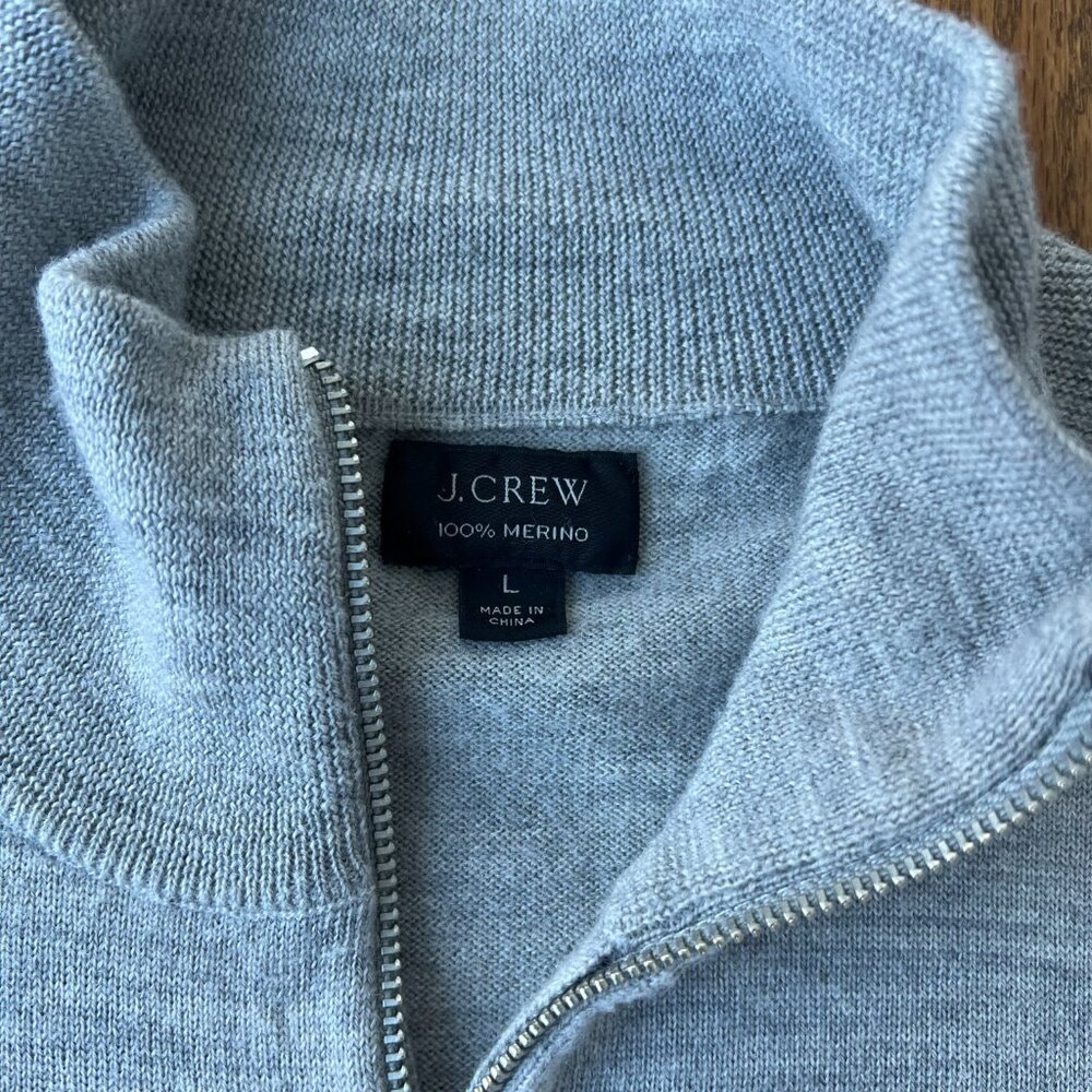 J.Crew 100% Merino Wool Quarter Zip Sweater Mens‎ L Gray Lightweight Pullover - Picture 3 of 6